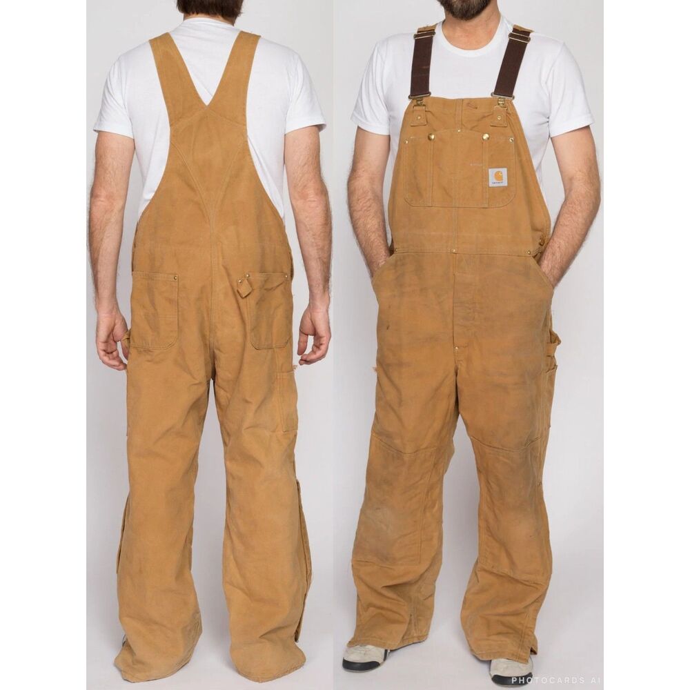 Carhartt Firm Duck Canvas Bib Overalls, Iconic R01 Tan- Size 34X30- 100% Cotton